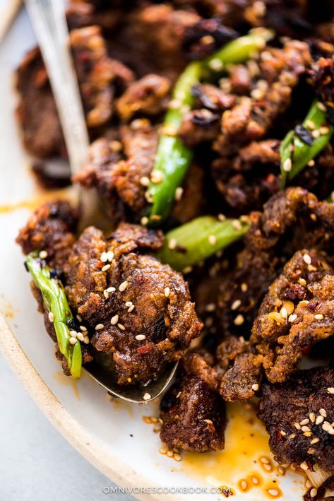 Crunchy, crispy beef tossed in a super umami hot sauce. A must try if you love Sichuan food. | Chinese Food | Stir Fry | Spicy | Asian Stir Fry Recipe, Sichuan Food, Food Chinese, Crispy Beef, Asian Stir Fry, Mapo Tofu, Easy Chinese Recipes, Asian Flavors, Chinese Dishes