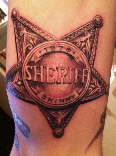 Sheriff star Designed Tattoos, Side Neck Tattoo, Country Tattoos, Tin Star, Country And Western, Western Tattoos, Neck Tattoo For Guys, Celtic Tattoos, Custom Tattoo Design