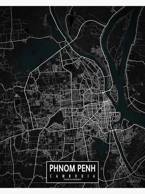 "Phnom Penh City Map of Cambodia - Dark" Poster by deMAP | Redbubble Phnom Penh Map, Still Life Pencil Shading, Cambodia Map, Phnom Penh City, Cartography Art, Dark Poster, Topography Map, Phnom Penh Cambodia, City Layout