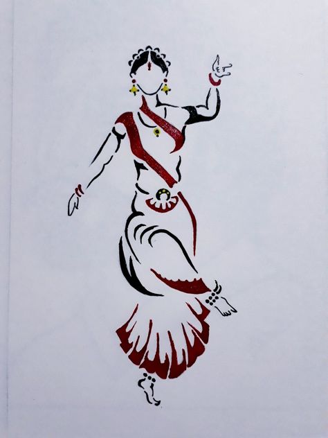 Kathak Drawing Easy, Traditional Dance Drawing, Traditional Drawing Indian, Creative Logo Design Art, Dancing Drawings, Indian Classical Dance, Dancers Art, Mandala Art Therapy, Canvas Art Projects