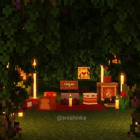 Halloween Minecraft Village, Minecraft Anniversary Builds, Minecraft Romantic Ideas, Minecraft Date Ideas, Minecraft Fall Builds, Autumn Minecraft, Minecraft Decoration Ideas, Romantic Picnic, Cute Date