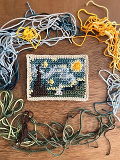 Ravelry: Designs by Amber Faull-Cryan Crochet Starry Night Free Pattern, Downtown Crochet, Starry Night Crochet, Star Crochet Bag, Crochet Trinkets, Crochet Bag Diy, Crochet Artwork, Crochet Patches, Starry Night Pattern