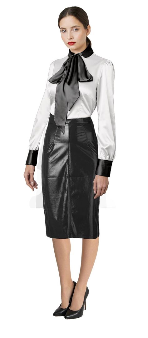 Satin Bow Blouse, Hobble Skirt, Satin Blouses, Bow Blouse, Satin Blouse, Satin Bow, Silk Satin, Leather Skirt, Blouses