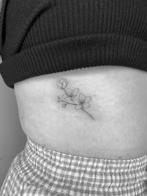 Sakura Bloom Tattoo, Orchid And Cherry Blossom Tattoo, The Vamps Tattoo Ideas, The Vamps Tattoo, Vamps Tattoo, Cherry Blooms Tattoo, Small Cherry Blossom Tattoo, Cherry Blossom Outline, Cherry Blossom Tattoo Design