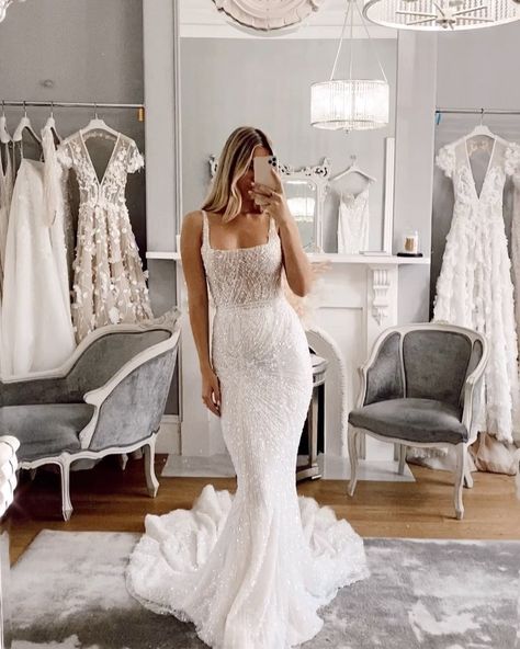 Pallas Couture (@pallascouture) • Instagram photos and videos Square Neck Wedding Dress, Pallas Couture, Wedding Dress With Beading, Tulle Wedding Gown, Sparkle Wedding Dress, Wedding Dress Sequin, Dress Idea, Sequin Wedding, Custom Gown