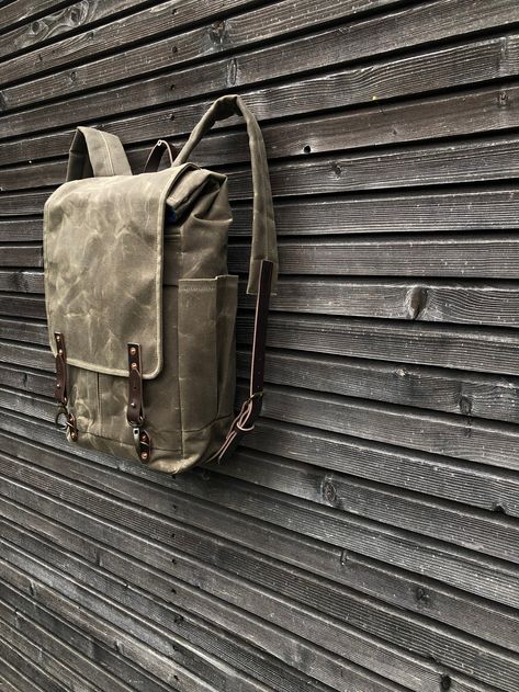 Waxed Canvas Backpack Medium Size / Hipster Backpack With - Etsy Australia Canvas Backpack Pattern, Hipster Backpack, Canvas Sling Bag, Waxed Canvas Backpack, Everyday Backpack, Backpack Pattern, Leather Pattern, Canvas Backpack, Best Bags