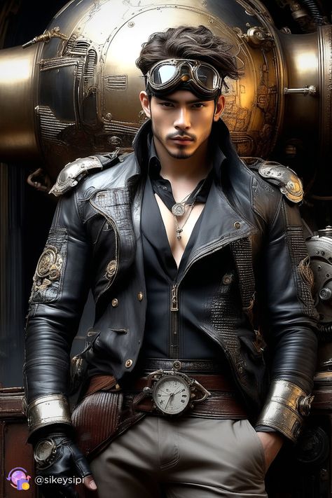 💥https://buysnap.tech/sikeysipi 💥Learn how to combine elegance and power in steampunk style. A black uniform with vintage and mechanical elements creates a look that embodies true strength and beauty. Tags: #ElegantSteampunk #SteampunkPower #VictorianFashion #MechanicalBeauty #VintageStyle Steampunk Style Men, Steam Punk Fashion Mens, Steampunk Pirate Men, Steampunk Soldier, Fate Aesthetic, Steampunk Mens Costume, Punk Fashion Men, Punk Fashion Mens, Steampunk Characters