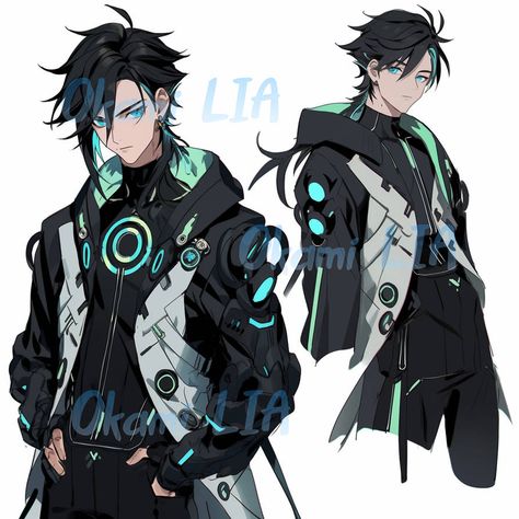 Male Superhero Design, Futuristic Anime, Technology Character Design, Cyberpunk Outfit Male Neon, Android Oc Male, Anime Futuristic Outfit, Cyberpunk Male Outfit, Neon Cyberpunk Outfit, Male Cyberpunk Outfit