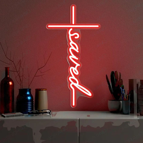 Christian Neon Signs are not only great decorations for your space but also an ideal way to show your faith and spread the love of God. Light up your home, living room, bedroom, private space or anywhere, christian neon sign will be the best choice to level up your place. Neon Cross, Custom Neon Lights, Youth Room, The Love Of God, Love Of God, Acrylic Board, Simple Lighting, Custom Neon, Jesus Saves