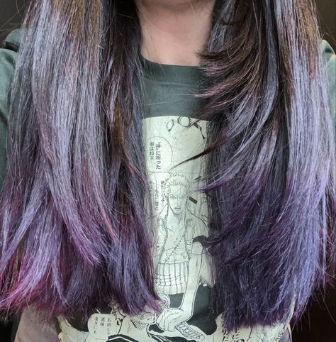 Brown hair with dyed purple tips/ends // layered hair cut // long hair // purple hair Brown Hair With Purple Ends, Ends Of Hair Dyed, Brown Hair With Purple, Long Hair Purple, Hair With Purple, Purple Brown Hair, Girl With Purple Hair, Cut Long Hair, Purple Tips