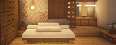 Minecraft Bedroom For 2, Modern Bedroom Ideas Minecraft, Modern Minecraft Bedroom Design, Minecraft Bedroom Inspiration, Bed Builds Minecraft, Minecraft Bedroom Ideas Modern, Bedroom Minecraft Design, Minecraft Building Bedroom Ideas, Japanese Room Minecraft