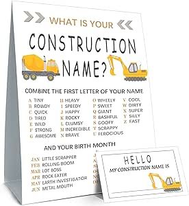 What is your Construction Name game - Construction Birthday Party Game, Boy Birthday Supplies, Activity, Decorations(1Construction Theme Sign and 30 Name Tag Stickers) Construction Birthday Party Games, Construction Zone Party, Construction Theme Birthday Party, Birthday Party Game, Construction Theme Party, Construction Birthday Party, Name Game, Cowgirl Birthday Party, Construction Birthday Parties