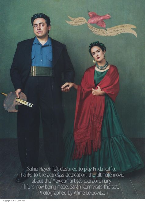 Frida And Diego Costume, Salma Hayek Frida Kahlo, Frida Kahlo Salma Hayek, Salma Hayek Frida, Frida Kahlo Dress, Movie Wedding Dresses, Vogue New York, Dress Pose, Annie Leibovitz Photography