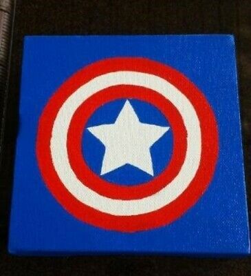 Painted on stretch canvas with acrylic paints. Captain America Decorations, Superhero Painting, Avengers Painting, Marvel Canvas, Big Little Canvas, Captain America Art, Kids Painting Crafts, Spiderman Art Sketch, Avengers Art