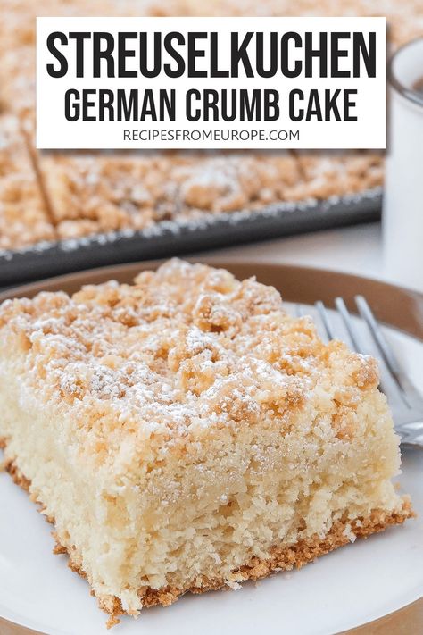 Streuselkuchen (Classic German Crumb Cake) Yeast Crumb Cake, German Foods Authentic, German Kuchen Recipes, Scandi Recipes, German Crumb Cake Recipe, German Coffee Cake, German Cakes Recipes, Country Desserts, German Pastries