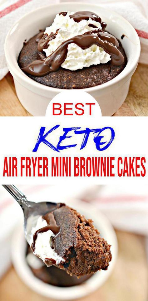 {Keto Chocolate Recipe} Easy & simple Chocolate Mini Brownies Cakes.Low carb desserts you will love! Air Fryer mini brownies that u can mix up in under 10 minutes for a quick ketogenic diet.Great keto desserts, keto snacks, sweet treats. Homemade not store bought air fryer Chocolate brownies. Make for parties.Homemade keto mini cakes makes great keto make ahead freezer meal after-meal treats-pantry items & fridge food! Check out this tasty & delish keto #chocolate brownie bites! #desserts Air Fryer Keto Dessert Recipes, Low Carb Air Fryer Dessert Recipes, Air Fryer Desserts Easy Recipes Healthy, Keto Air Fryer Recipes Low Carb Dessert, Air Fryer Brownies Recipe, Keto Air Fryer Desserts, Keto Sweets Easy Simple Quick, Air Fryer Keto Recipes Easy, Keto Brownie In A Mug