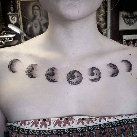 #sergiochavez #cstattoo #sactattoo #sacramento #woodland #themoon #moon #moontattoo #phasesofthemoon #todossomossergiochavez #sas Tattoo Across Chest, Amy Tattoo, Cycle Tattoo, Moon Cycle Tattoo, Tattoo Under Chest, Tattoo Baby, Moon Phases Tattoo, Black Tattoo Cover Up, Tattoos Rose