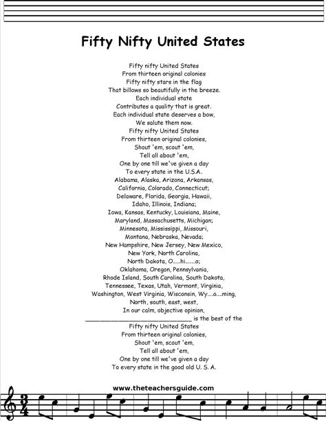 50 nifty united states lyrics - Google Search Learning States, 4th Grade Social Studies, States And Capitals, 5th Grade Social Studies, Homeschool Geography, Homeschool Social Studies, Social Studies Worksheets, Homeschool History, Summer Learning