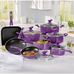 16-Piece Solid Square Dinnerware Set | Seventh Avenue Purple Kitchen Accessories, Purple Furniture, Purple Kitchen, Purple Things, Nonstick Cookware Sets, Country Door, Saucepans, Pots And Pans Sets, Purple Home