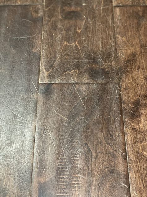 How To Remove Scratches From Hardwood Floors, How To Fix Scratches On Hardwood Floors, Scratches On Wood Floor, Dark Brown Hardwood Floors, Hardwood Floor Scratches, Scratched Wood Floors, Hardwood Floor Repair, Hand Scraped Hardwood Floors, Hardwood Floor Care