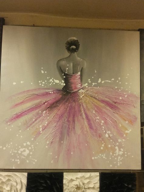 Black Canvas Painting Ideas, Black Canvas Painting, Tree Painting Easy, Ballerina Art Paintings, Painting Ballerina, Ballet Painting, Ballerina Painting, Black Canvas Paintings, Ballerina Art