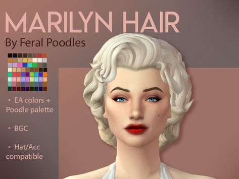 Ts4 Maxis Match Cc, Marilyn Hair, Marigold Sims 4, Marilyn Monroe Outfits, Marilyn Monroe Hair, Sims 4 Decades Challenge, Cool Kidz, Maxis Match Cc, 1950s Hairstyles