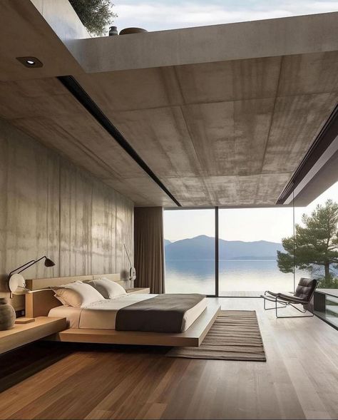 Cliffside Mansion, Concrete Home Design, Concrete Bedroom, Modern Concrete Home, Spa Like Bathrooms, Mansion Designs, Home Design Inspiration, Concrete Home, Modern Mansion