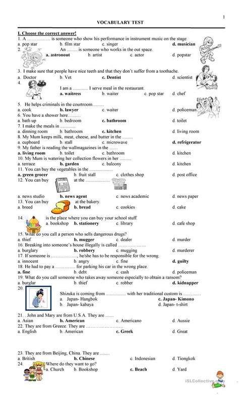 Vocabulary Test - English ESL Worksheets for distance learning and physical classrooms Vocabulary Test, English Vocabulary Exercises, Verbo To Be, Test For Kids, Advanced Vocabulary, School Study Ideas, Vocabulary Quiz, Vocabulary Exercises, Grammar Quiz