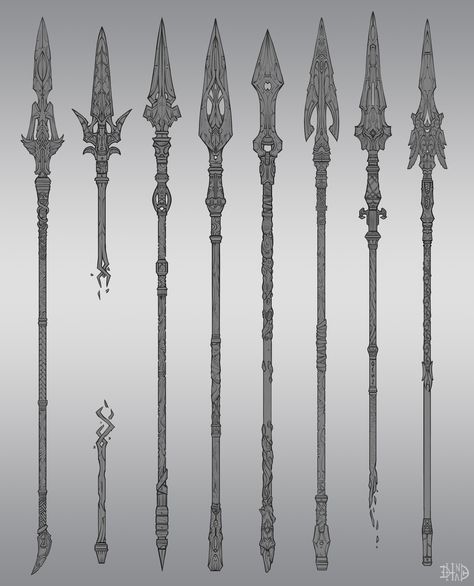 ArtStation - Spear Gungnir, Oleg Bulatnikov Odin Spear Gungnir, Odins Spear Tattoo Design, Polearms Design, Polearm Designs Art, Spears Design Art, Cool Spears Design, Spear Drawing Reference, Fantasy Polearm, Fantasy Swords Illustration