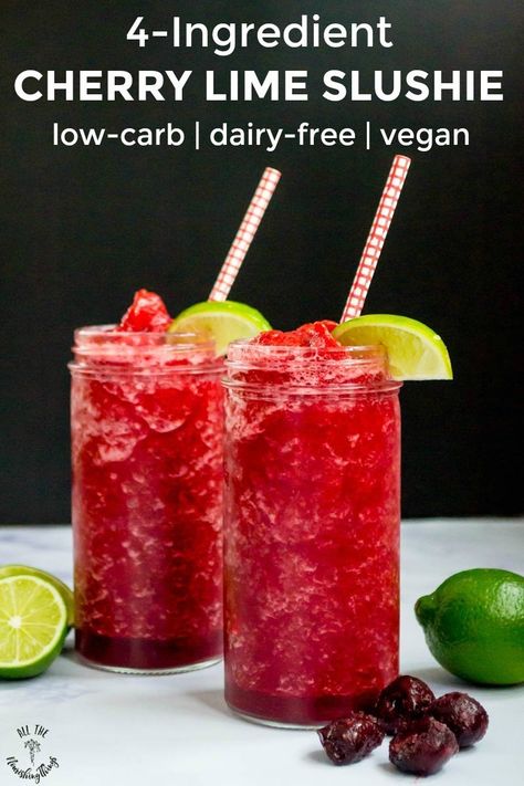 Low Sugar Treats, Slushie Recipe, Low Carb Drinks, Drink Recipes Nonalcoholic, Cherry Limeade, Refreshing Drinks Recipes, Healthy Drinks Recipes, Food Ingredients, Lemonade Recipes