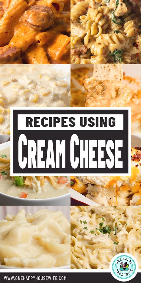 A collection of easy and delicious recipes using cream cheese. From appetizers to main course to desserts, these recipes are all crowd-pleasers and use cream cheese as an ingredient. #creamcheese #recipes via @onehappyhousewife Cream Cheese Recipes Dinner, Easy Cream Cheese Recipes, Cheese Recipes Dinner, Philadelphia Cream Cheese Recipes, Using Cream Cheese, Recipes Using Cream Cheese, Cream Cheese Pasta, Easy To Make Appetizers, Cream Cheese Desserts