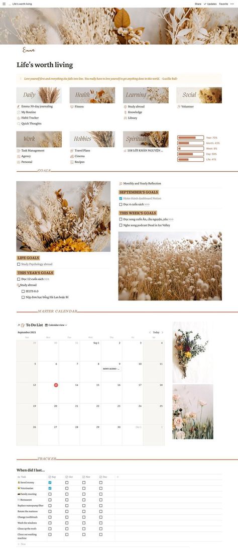 Movies Notion, Aesthetic Dashboard, Planners Aesthetic, Life Dashboard, Study Planner Free, Fall Fonts, Notion Life Planner, Assignment Tracker, Notion Aesthetic