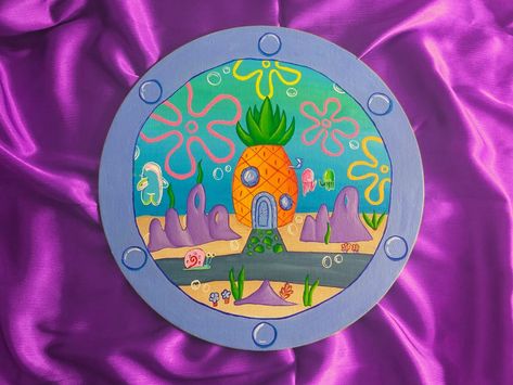 Spung Bob Paintings, Spongebob Window Painting, Spongebob Window, Spongebob Crafts, Spongebob Painting, Poster Diy, Circle Painting, Posca Art, Wood Painting Art