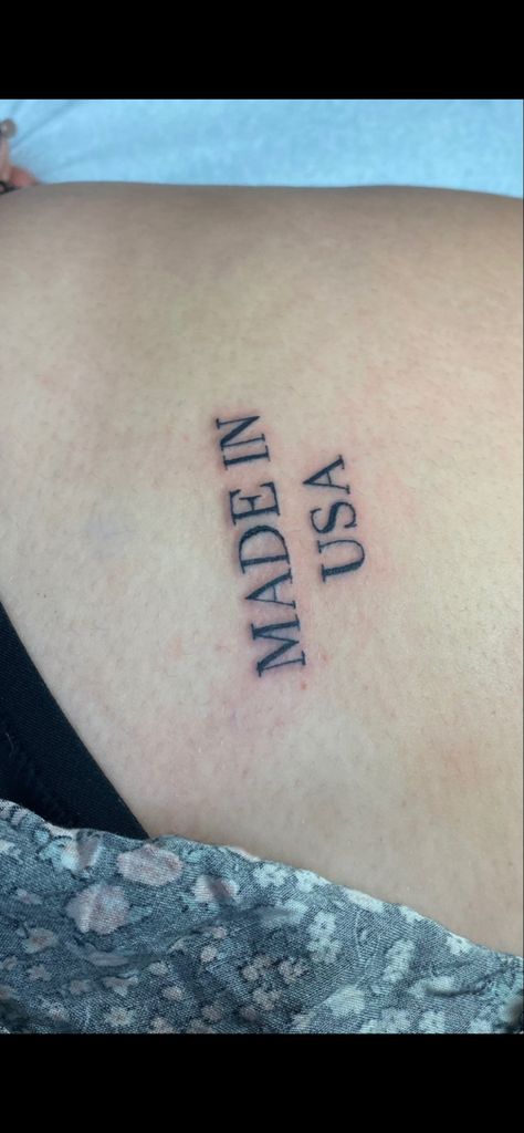 Made In Usa Tattoo, Above Buttcrack Tattoo Woman, Made In The Usa Tattoo, Tattoo On Buttcheek Big, Above Buttcrack Tattoo, Name Tattoo On Buttcheek, Yeehaw Tattoo Buttcheek, Usa Tattoo, Health Tattoo