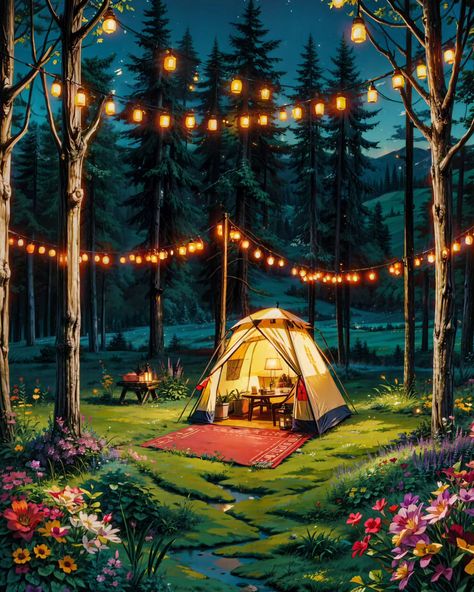 Camping Illustration Art, Witch Moodboard, Media Corner, Camp Illustration, Camping Pictures, Camping Drawing, Night Under The Stars, Night Sky Art, Airplane Wallpaper