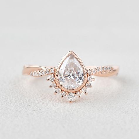 Infinity Moissanite 14K Gold Ring - Felicegals Ring Pear Shaped, Infinity Engagement Ring, Twisted Band Ring, Engagement Rings Twisted, Pear Cut Engagement Rings, Bezel Set Ring, Twisted Band, Moissanite Wedding Rings, Rose Gold Band