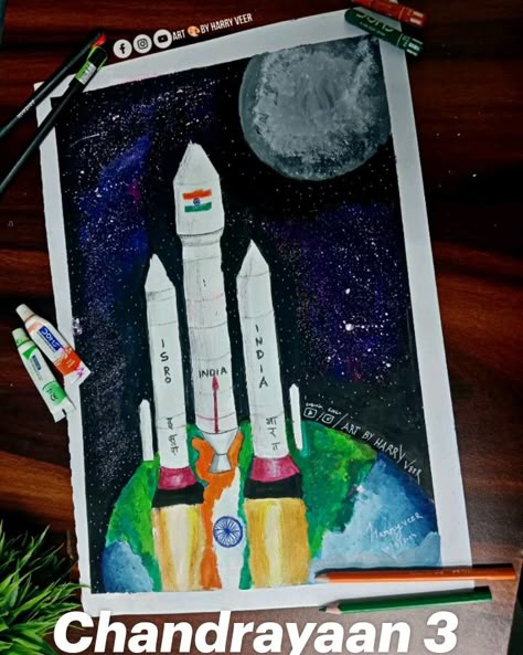 2nd art work 🎨🎨 .................................. Chandrayan 3 🇮🇳on moon now South poll Art by Harry veer tribute to @isroindiaofficial We proud to be an Indian 🇮🇳🇮🇳🇮🇳🇮🇳🇮🇳🇮🇳🇮🇳 Mahadev .................................. #isro #art #indian #artlinepencils #domc #artlinepencils #drawingart #instagramreels #instagramreels Chandrayan 3 Rocket Sketch, 2047 India Drawing, Space Day Drawing, India On Moon Poster, Chandrayan 3 Project For School, Chandryaan3 Drawing, National Space Day Poster Drawing, Chandrayan 2 Poster, Moon Day Poster For School