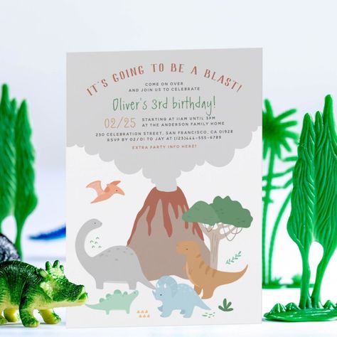 $1.95 | Going To Be A Blast Volcano Dinosaur Boy Birthday Invitation #dinosaurinvitations #dinosaurbirthdayinvitations #dinosaurpartyinvitations #dinosaurs #boybirthdayparty #kidsbirthday #first2ndthree #volcanoblast #birthdayinvitation #dinosaurbirthday Volcano Birthday, Dinosaur Volcano, Dinosaur Party Invitations, Dinosaur Invitation, Dinosaur Invitations, Dinosaur Birthday Invitations, Dinosaur First Birthday, Invitations Birthday, 2nd Birthday Invitations