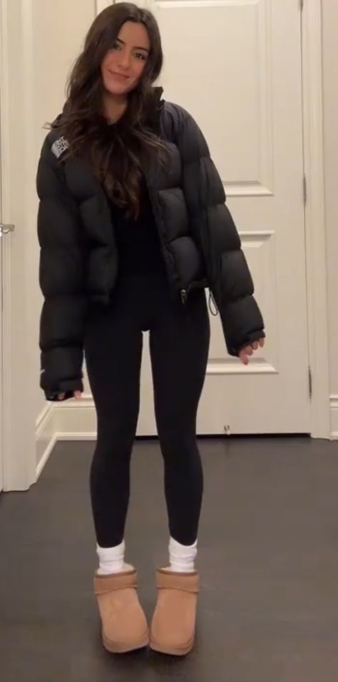 All Black Outfit Winter Casual, Outfit Ideas For Family Gathering, Private School Dress Code Outfits, Platform Uggs Outfit Ideas, Finals Week Outfit Winter, Black Leggings Uggs Outfit, Black Gap Hoodie Outfit, Cute Outfits Black Leggings, Dark Feminine Outfit Ideas For School