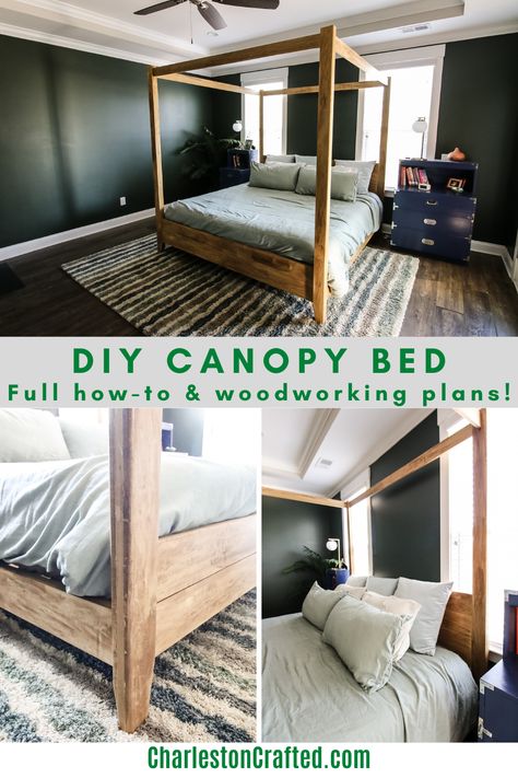 4 Poster Bed Canopy, Homemade Canopy, Four Poster Canopy Bed, Diy Canopy Bed, Post Bed Frame, Four Poster Bed Frame, Four Post Bed, Woodworking Project Ideas, Wood Canopy Bed