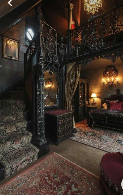 Gothic Cottage, Goth Houses, Gothic Decor Bedroom, Gothic Room, Gothic Interior, Gothic Bedroom, Medieval Castles, Victorian Bedroom, House Vibes