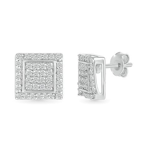 Dress up your day or nighttime looks when you wear these men's square-shaped multi-diamond swirl frame stud earrings in silver. Crafted in sterling silver Each earring showcases a square-shaped diamond composite at the centre. Tapered ribbons of graduated-size diamonds create a unique swirling frame. These 0.23 ct. t.w. diamond post earrings secure comfortably with friction backs. Peoples Jewellers, Square Earrings, Sterling Silver Earrings Studs, Wedding Theme, Post Earrings, Sterling Silver Earrings, Swirl, Dress Up, Diamonds