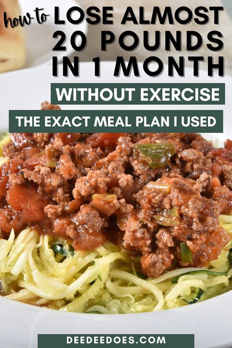 Here's how to lose almost 20 pounds in 4 weeks without exercise. This is the exact meal plan I used to shed the pounds while eating snacks, dessert and 3 meals a day! I Lost 20 Pounds, 3 Meals A Day, 1200 Calorie Diet Meal Plans, Weight Watchers Meal Plans, Family Meal Planning, Healthy Meal Plans, Lose 50 Pounds, Lose 20 Pounds, 20 Pounds