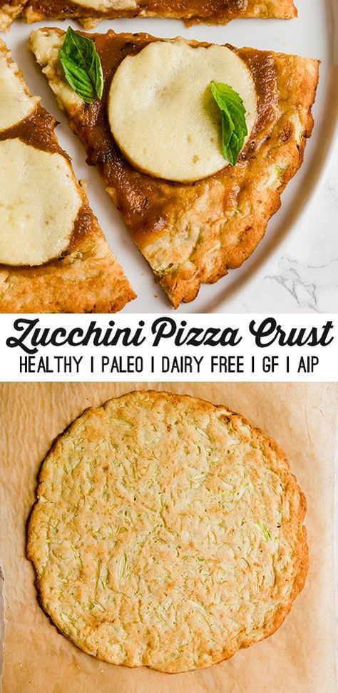 This zucchini pizza crust is the perfect veggie pizza crust! It's grain free, gluten free, dairy free, and egg free. Veggie Pizza Crust, Pizza Crust Gluten Free, Cauliflower Pizza Recipe, Zucchini Pizza Crust, Unbound Wellness, Paleo Pizza, Zucchini Pizza, Autoimmune Paleo Recipes, Aip Paleo Recipes