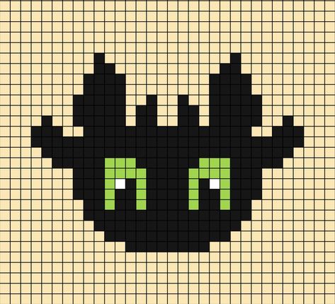 A pixel art template of Toothless the dragon's face from How To Train Your Dragon. Face Pixel Art, Pixel Dragon, Disney Silhouette Art, Easy Pixel Art, Pixel Art Templates, Pixel Drawing, Pixel Crochet, Pix Art, Pixel Art Grid