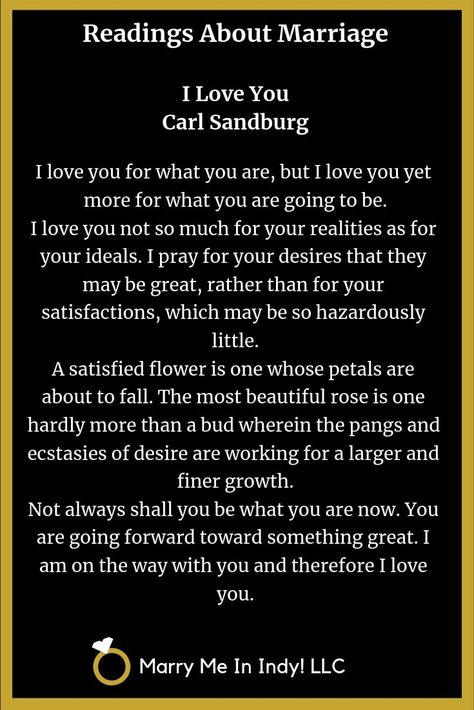 Wedding Readings About Marriage - I Love You by Carl Sandburg Wedding Officiant Business, Ceremony Readings, The Art Of Marriage, Marriage Promises, Wedding Officiant Script, Wedding Ceremony Readings, Marriage Meaning, Wedding Script, Wedding Readings