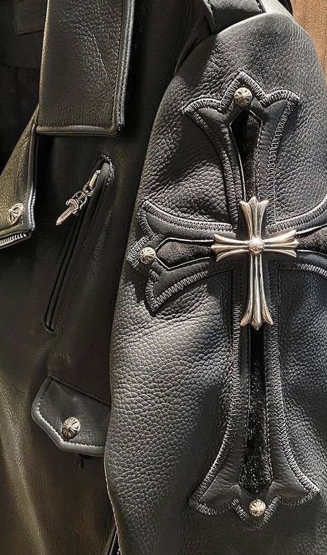 Chrome Hearts Jacket, Chrome Hearts Leather, Fits Clothes, Carrie Bradshaw, Chrome Hearts, Black Leather Jacket, Mens Streetwear, Fashion Killa, Biker Jacket