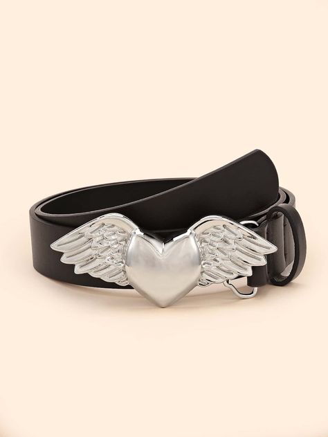 Black Casual   PU Leather  PU Buckle Belts Embellished   Women Accessories Y2k Belt, Y2k Accessories, Heart With Wings, Scarf Belt, Fashion Design Clothes, Hole Punch, Black Casual, Flower Shape, Amazing Products