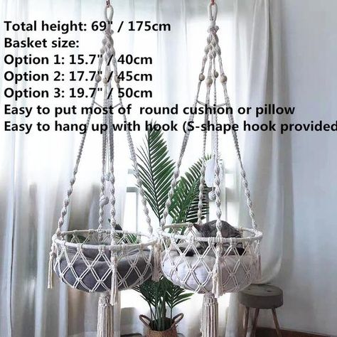 💖💖Has it been too long that you haven't bought anything for your cat ? What a coincidence ! now is the right time for you to buy this special gift - Macrame Cat Hammock for your cat.💖💖This macrame cat hammock is 100% handmade with love, use heavy-duty rope and solid steel ring, very safe and sturdy.💖💖Easy to hang up this hammock with hook on the wall, window ceiling and indoor shelves, it also can be a beautiful macrame Boho wall art, match well with your home decoration.💖💖The vertical c Macrame Cat Bed, Hanging Cat Bed, Cat Bedding, Macrame Cat Hammock, Gift Macrame, Bed Hanging, Boho Macrame Wall Hanging, Nest Bed, Cat House Diy