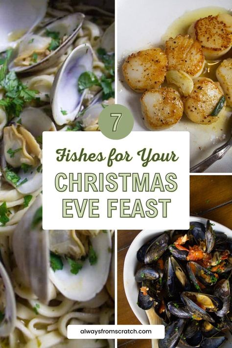 Elevate your Christmas Eve feast with seven delectable fish dishes that are sure to impress! Dive into Shrimp Fra Diavolo, savor the rich flavors of Garlic Anchovy Pasta, and enjoy the classic Linguine with Clams. Don’t miss out on Garlic Sage Seared Scallops, Homemade Shrimp Cocktail, Italian Baked Stuffed Clams, and Mussels With Tomato White Wine Sauce. Discover how these dishes can transform your holiday meal into a gourmet experience that’s both festive and unforgettable! Christmas Eve Fish Dishes, Homemade Shrimp Cocktail, Italian Holiday Recipes, Feast Of Seven Fishes, Italian Christmas Eve, Italian Fish Recipes, Italian Seafood Stew, Clams And Mussels, Italian Holiday Cookies